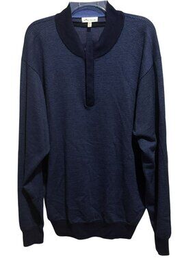 Peter Millar Merino Wool XXL Pullover Sweater 1/4 Zip Mini Stripe Navy Luxury